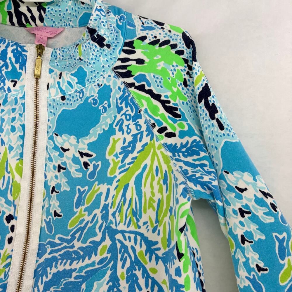 Lilly Pulitzer Half Zip Pullover Top Size M Blue Green Coral Reef Print - Picture 9 of 15
